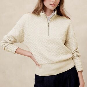 Banana Republic Cream Quilted Half Zip Sweatshirt
